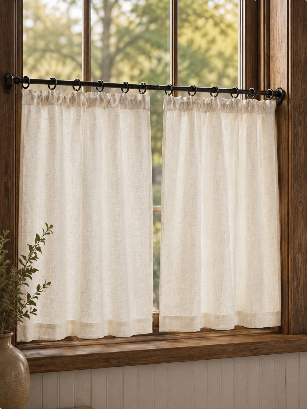 Valea Home Linen Blend Cafe Curtains 2 Panels 26x45 Natural Kitchen Tier Rings